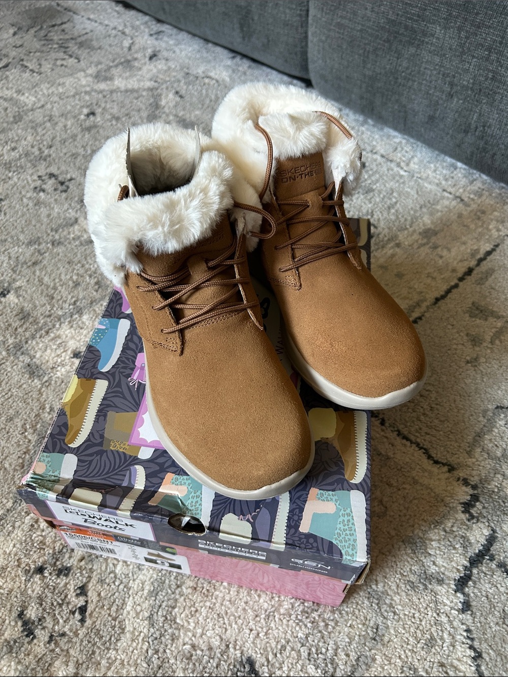 Skechers GoWalk Faux-Fur Cuff Lace-Up Ankle Boots